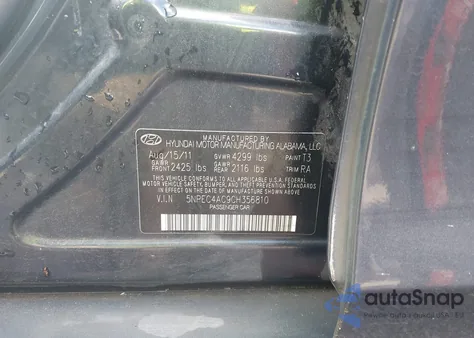 2012 Hyundai Sonata Se from USA, damaged, VIN 5NPEC4AC9CH356810